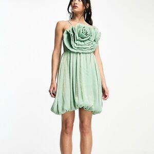 NWT Sister Jane Corsage Metallic Mini Dress Sea Foam Green Size XS